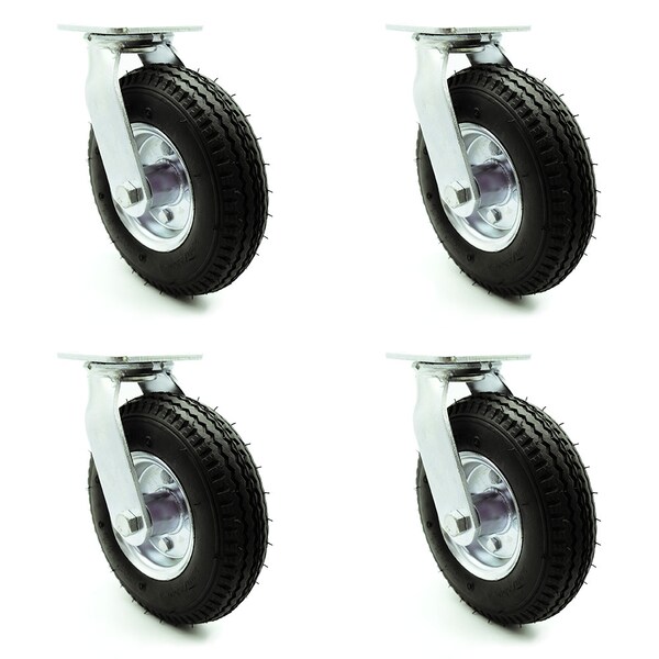 8 Inch Black Pneumatic Wheel Swivel Caster Set